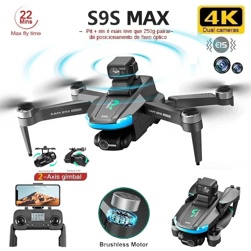 Nuovo S9S Max Mini Drone 4K 2-Axis Ptz Hd Dual Camera Laser Evitamento Ostacoli Motore Brushless Gps 5G Wifi Rc Fpv Quadcopter Toys