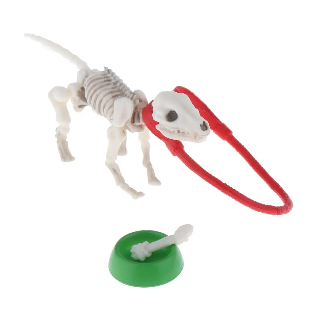 Dollhouse Miniatures Pose Skeleton Dog Bowl Set Halloween Props