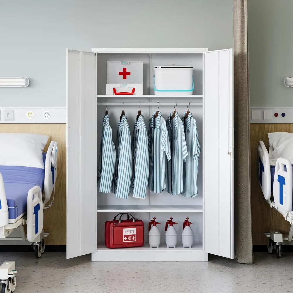 Metal Wardrobe Cabinets with Lock,Clothing Locker 72" X 36" X 18" Storage Cabinets for Home Room,Fire Department, School 3
