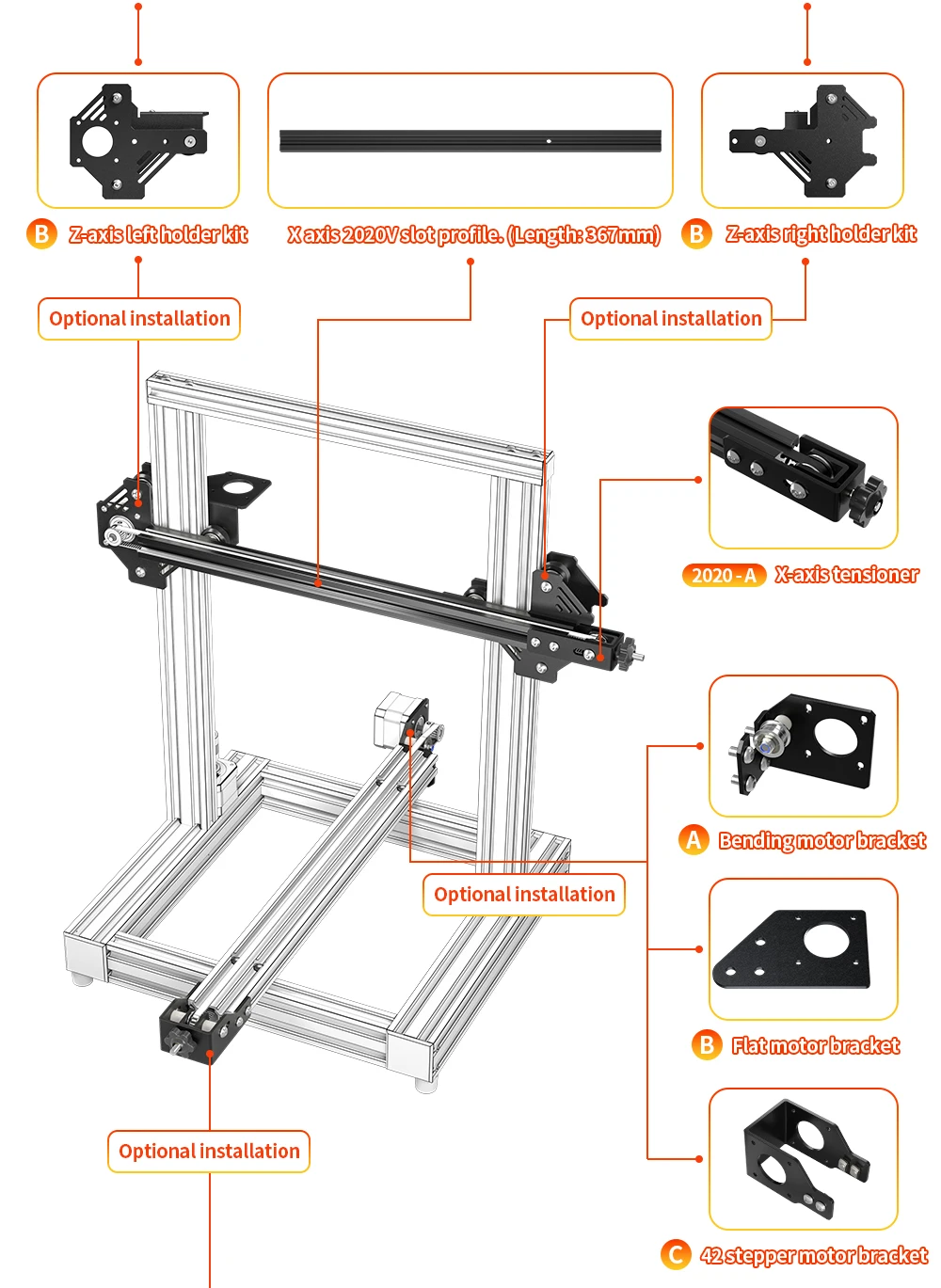 peças de impressora eixo do motor suporte de montagem montagem do motor placa tensor para