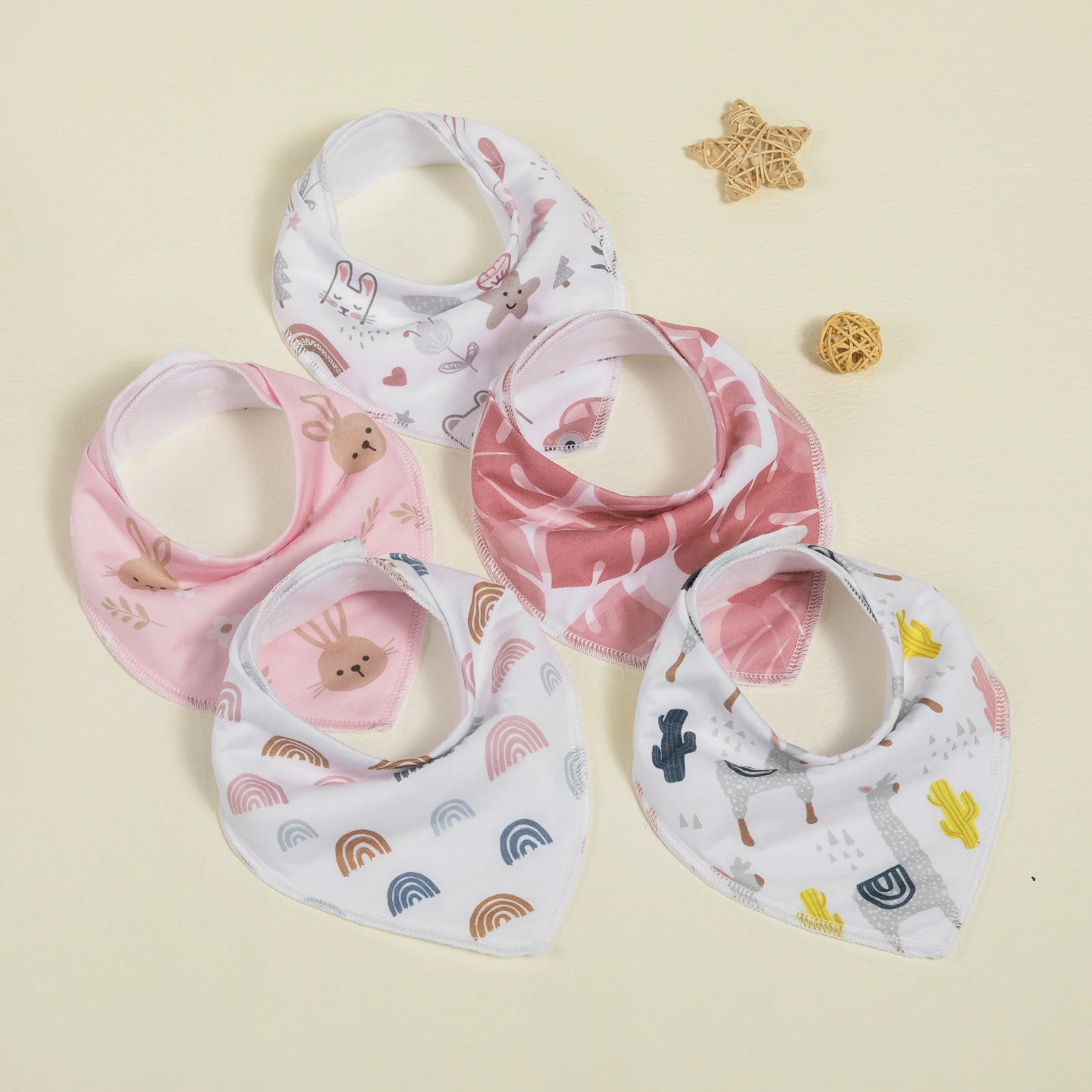Baby 100% Cotton Bibs 5pcs/pack Baby Bandana Set Newborn Soft Absorbent Rainbow Saliva Towel Boys Girls Triangle Burp Cloth