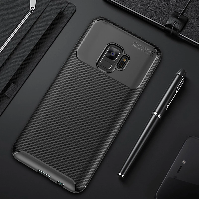For Samsung Galaxy S9 S Plus Case Luxury Carbon Fiber Cover
