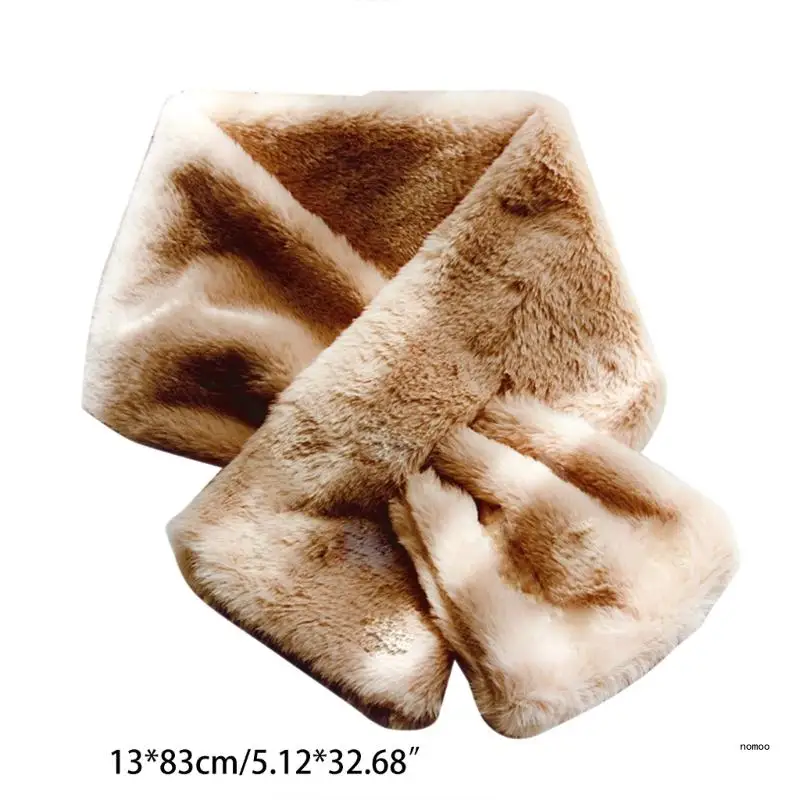 Womens Winter Faux Fur Scarf for Cross Band Ties Furry Cozy Warm Shawl Neckerchi