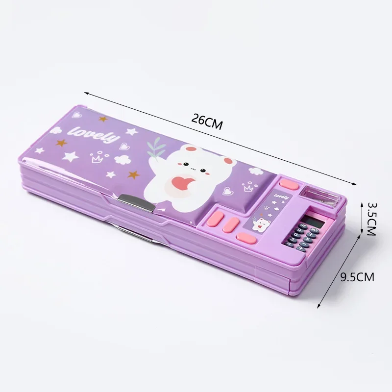 Plastic Pencil Case for Elementary School Students Double-sided Opening Calculator