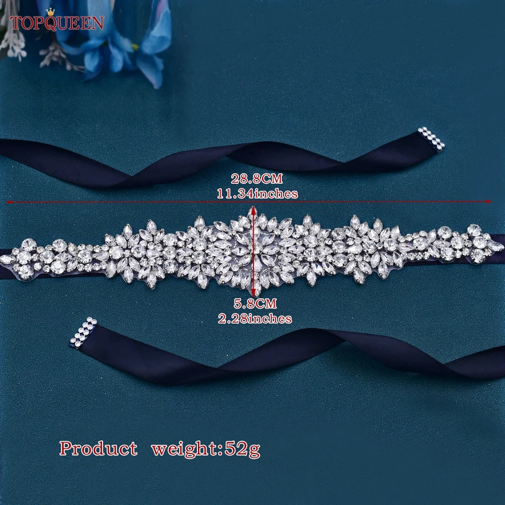 Bridal Waistband Bridal Dress Decoration TOPQUEEN S319 Rhinestones Wedding Belts Bride Dress Decorative Sash With Stones Jeweled Satin Ribbons Silver Gown Appliques