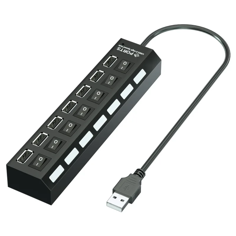 موزع USB 4/7 منافذ متعددة مع مفتاح تشغيل/إيقاف متع...