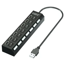 Enhanced USB Hub with On/Off Switch - Multi-Port Expander (Black 7Port)