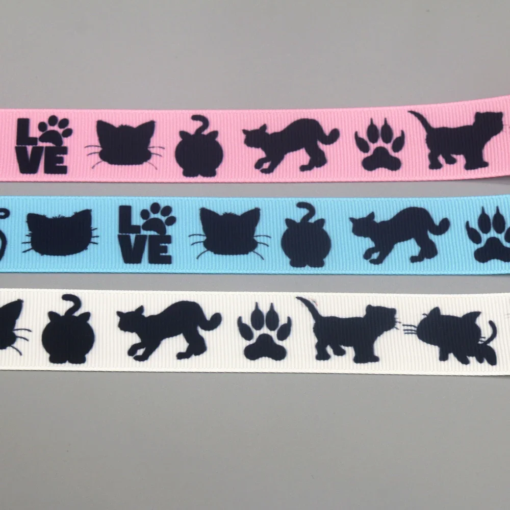 

DUWES 50 ярдов корсажная лента с принтом кота любви аксессуары материал головной убор украшение Сделай Сам шитье Рукоделие D2310