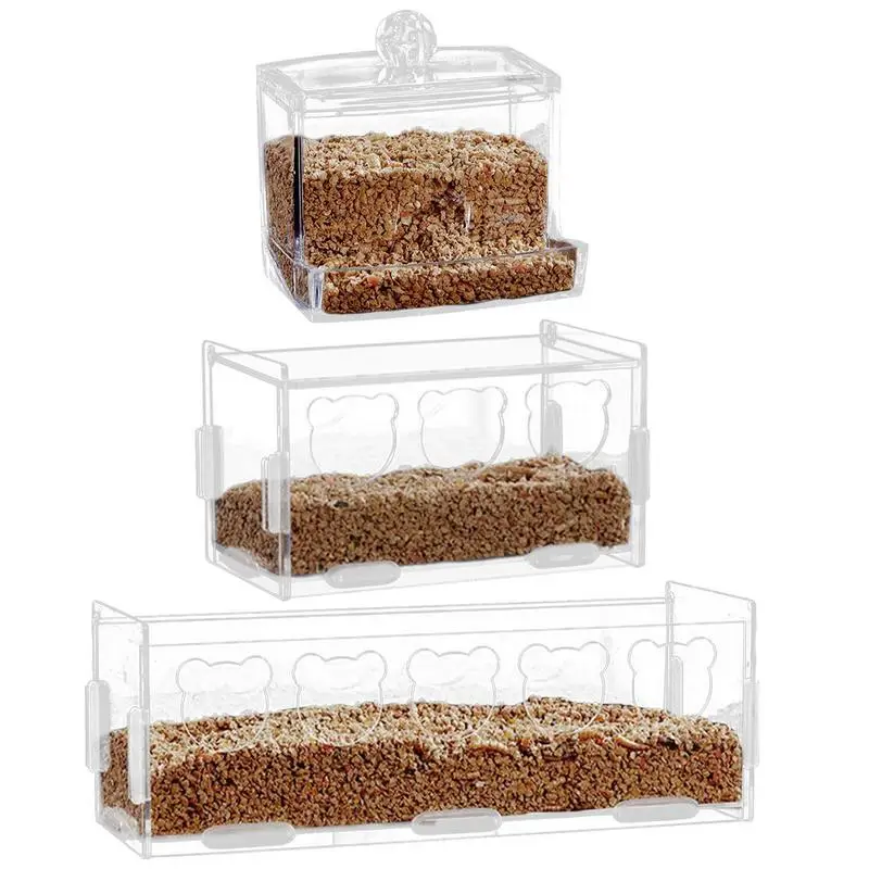 

Parrot Automatic Feeder Acrylic Transparent Seedss Food Container Cage With Perch Foraging Finch Parrot Feeder For Parakeets