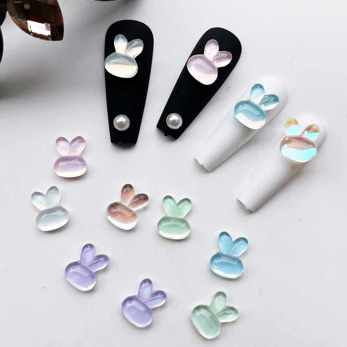 

50pcs nail charms accessories crystal rabbit rhinestones cute kawaii designs DIY manicure supplies candy nail gems decoration