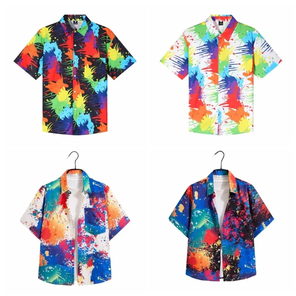 Fashion V-neck Short Sleeve Floral Shirts Hawaii Loose Flower Blouse Women Bohemia Style Colorful Beach Shirts Streetwear