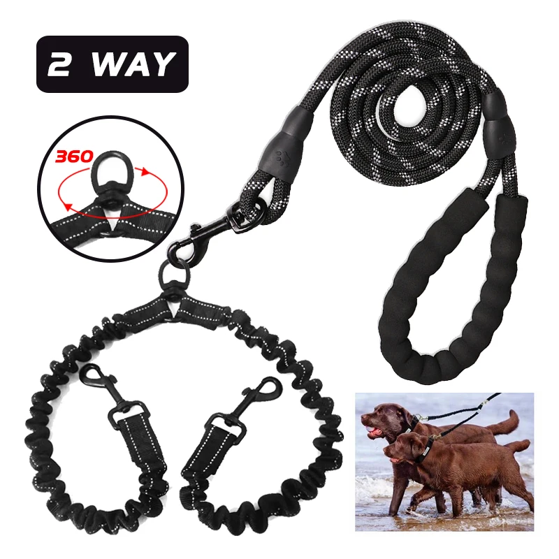Dual-Dog-Leash-No-Tangle-Strong-Pet-Leashes-Rope-Shock-Absorbing ...