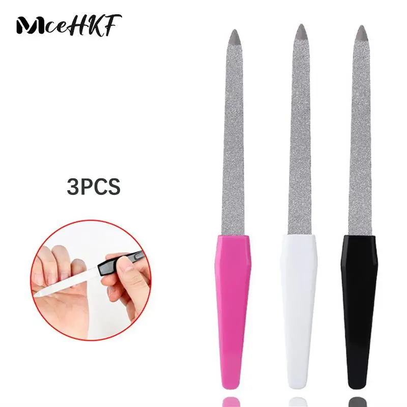 

3PCS Professionals Nail Tool Plastic Handle Double Sided Nail File High Quality Nail Supplies For DIY Manicure Nail Accessories