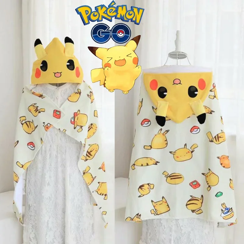 

Cartoon Anime Pokemon Pikachu Cute Girl Hooded Bath Towel Cape Beach Towel Children's Bathrobe Soft Home Quick Drying Bathrobes