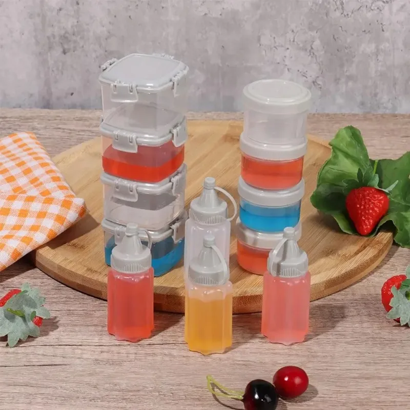 Food Storage Containers with Lids and Squeeze Bottles for Sauces Spices Dressings Leakproof Plastic Jars for Kitchen and Travel