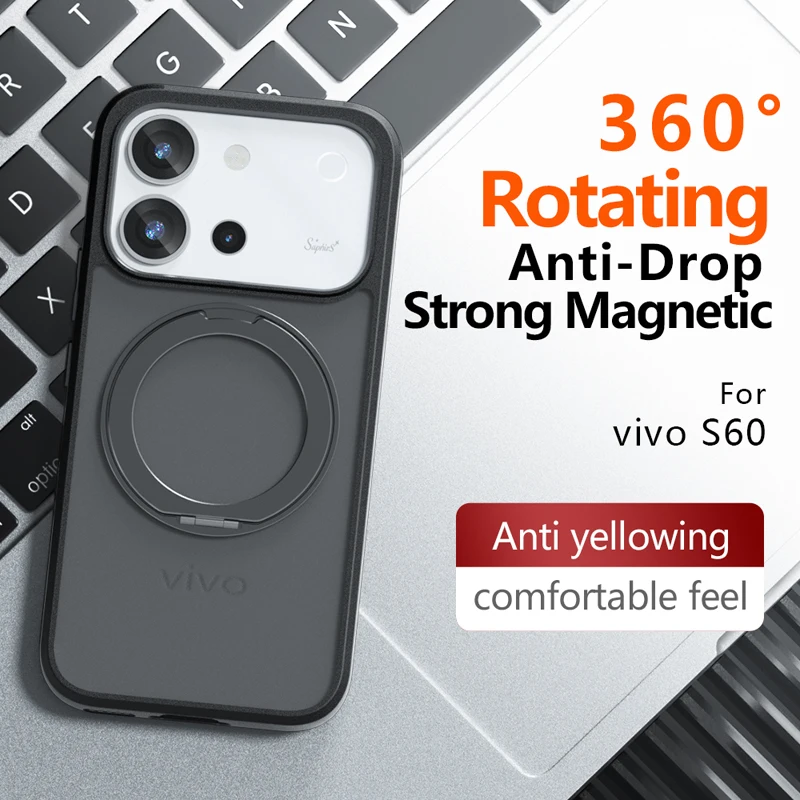 Magnetic Shockproof Matte Case with Rotating Ring Bracket - ELVEV Collection