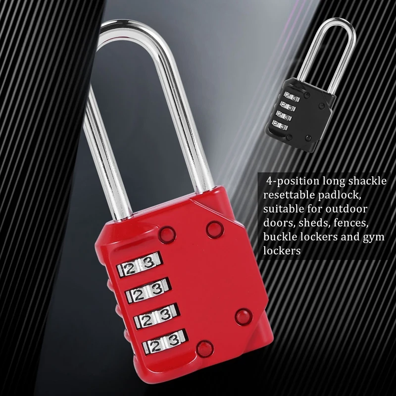 

2 Pack Code Padlocks, 4 Digit Long Shackle Resettable Pad Lock for Outdoor Gate, Shed, Fence, Hasp Storage, Gym Locker