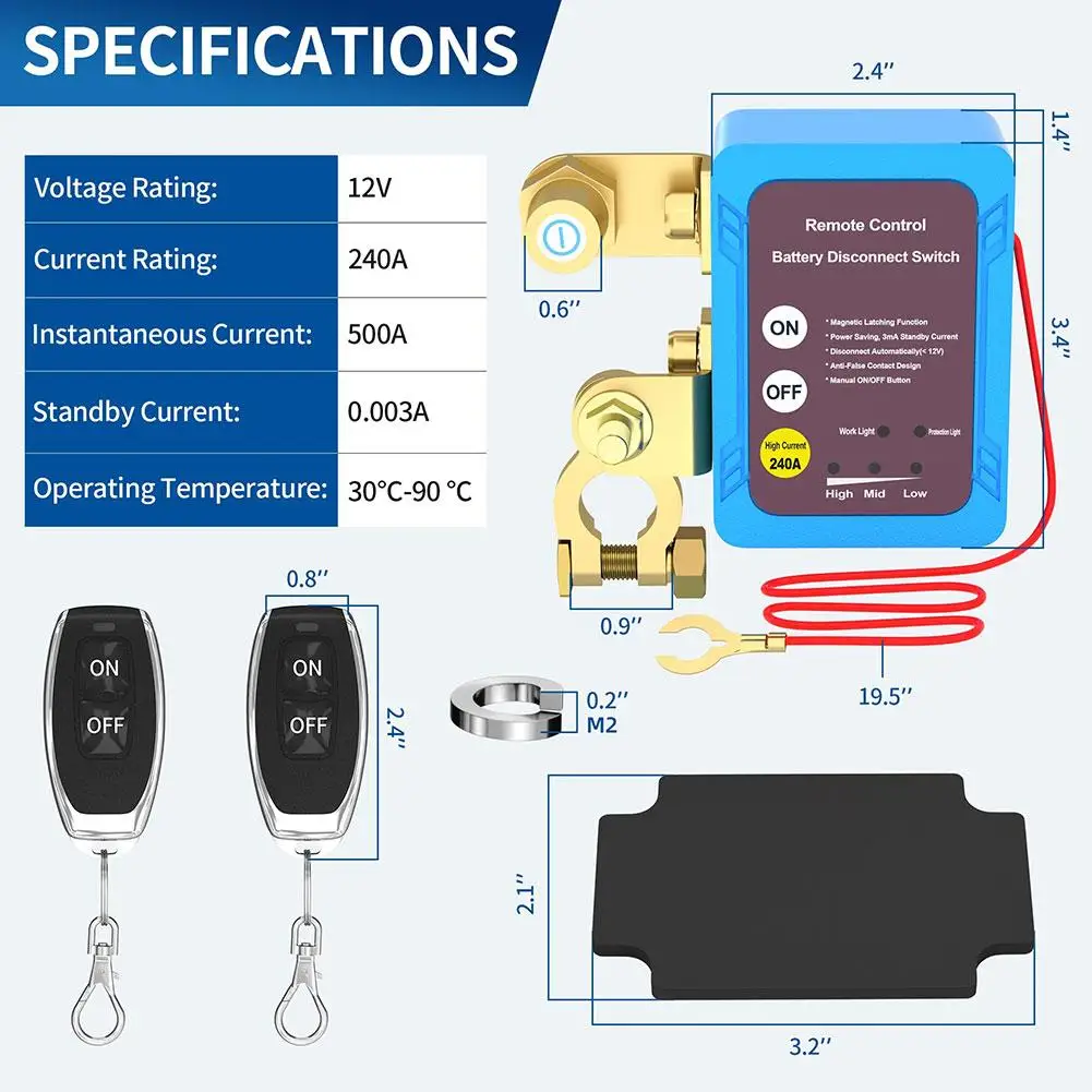 Remote Battery Disconnect Switch 12V 240A Kill Switch Automatic Power Shut  Off Switch Remote Control Switch For Auto M6T5 - AliExpress