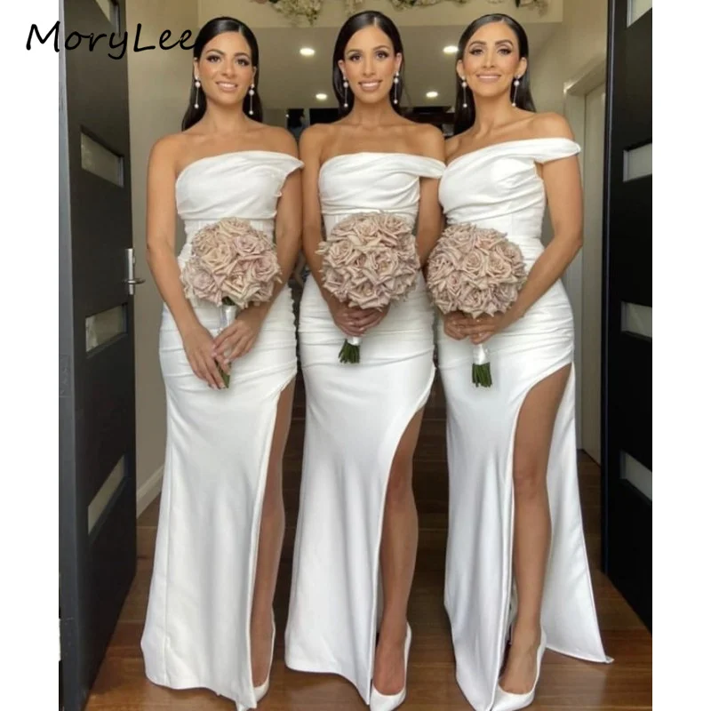 

Bridesmaid Dresses One Shoulder Sleeveless Silk Satin Side Slit Mermaid Bridesmaid Dresses Lace Up Back Wedding Party Gowns