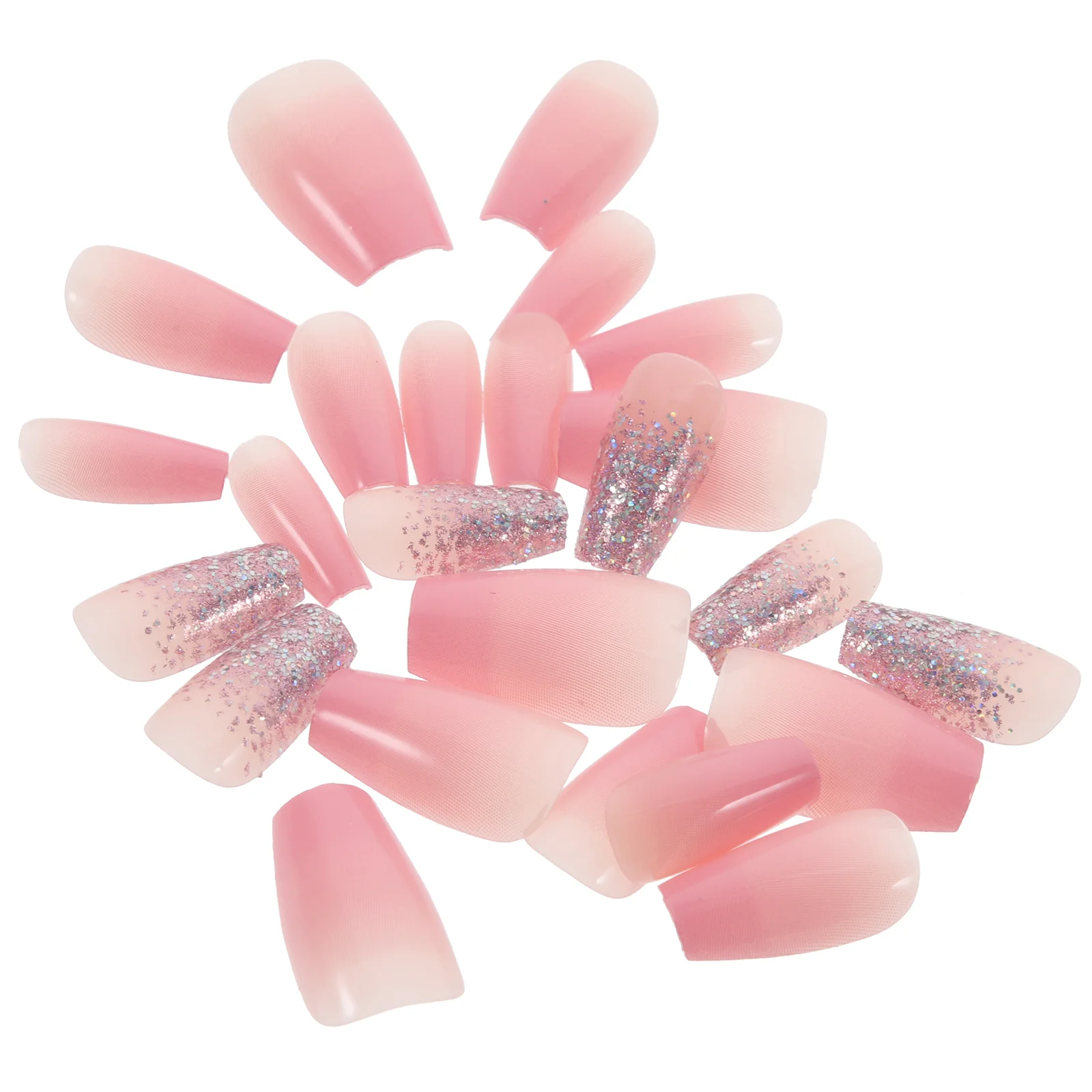 

24 Pcs False Nails Pink Sequin Finished Product Press Women Abs Fake Tips Woman