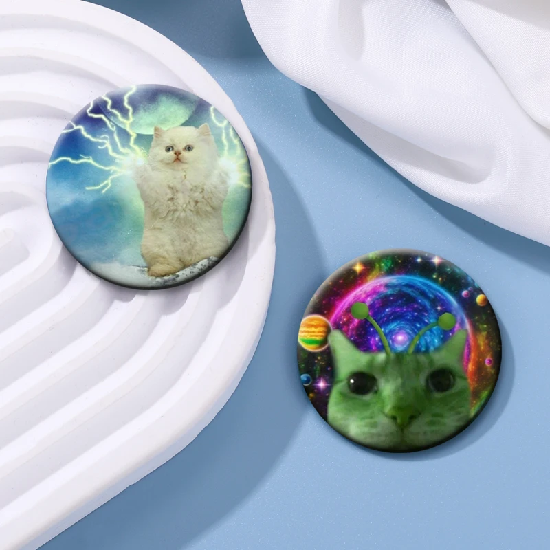 Cute Funny Rainbow Alien Cat Button Pins Backpack Clothing Decor Brooch Cartoon Science Fiction Badge Jewelry Gifts for Kids