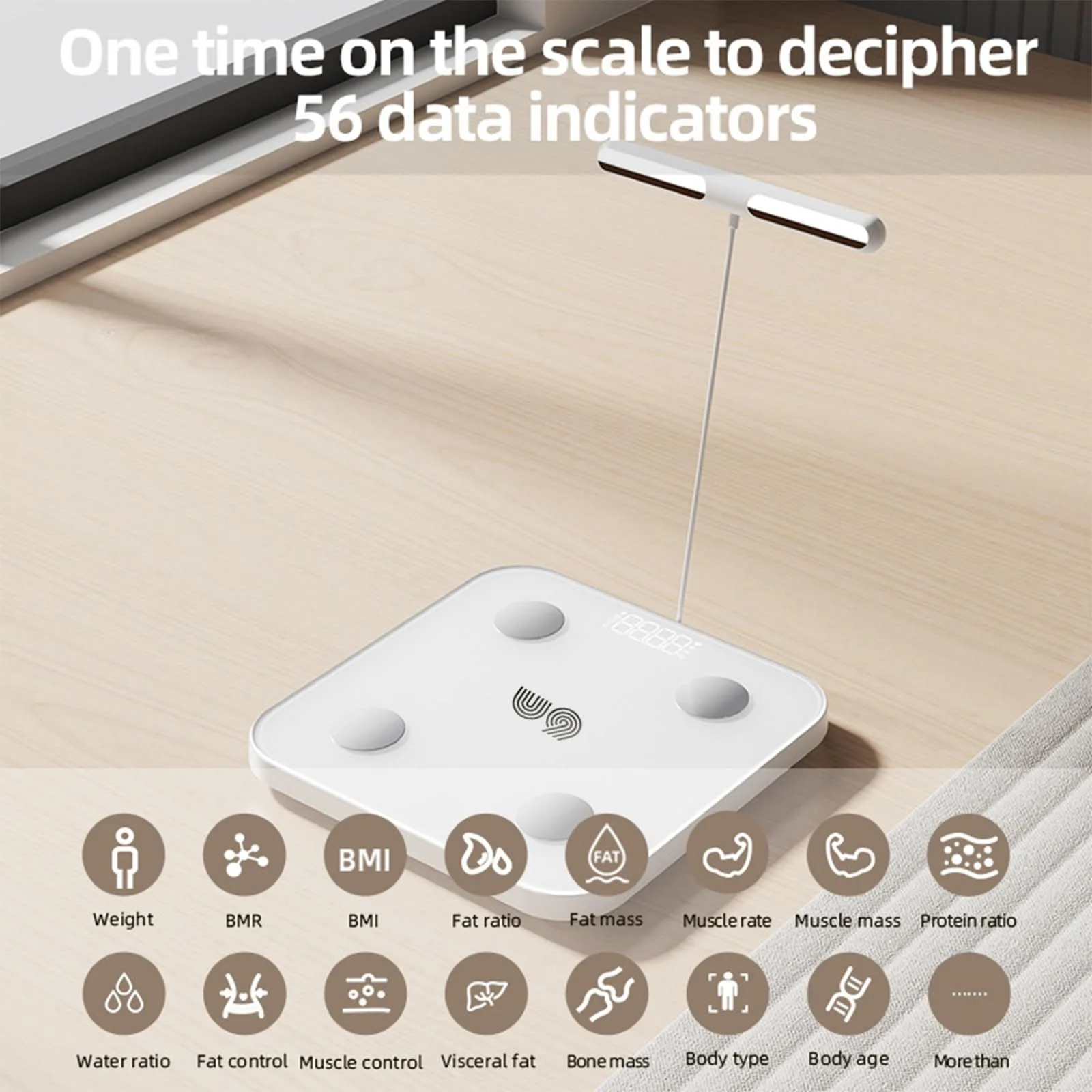 Balance connectée Bluetooth à 8 électrodes pour la mesure de la composition corporelle, idéale pour le suivi de la forme physique et de la santé personnelle en famille._voghion.com