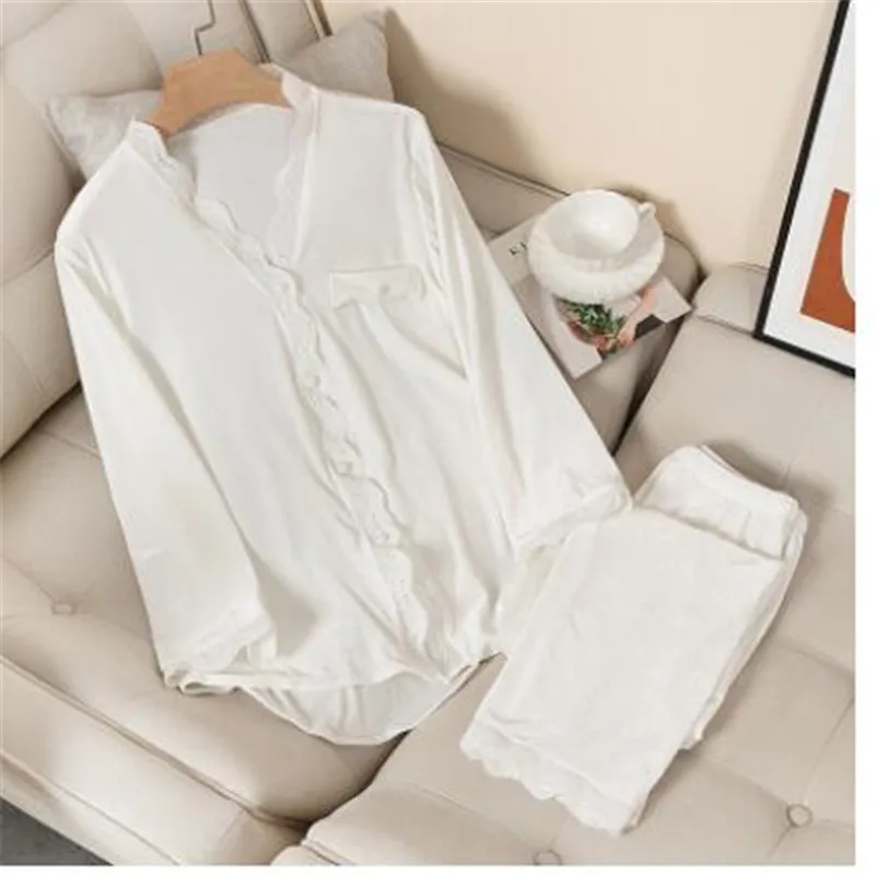 New Women Velvet Pajamas Autumn Winter Sleepwear Long Sleeve Casual Nightwear Pyjamas Suit Loose Home Clothes Lace Trim Sleep