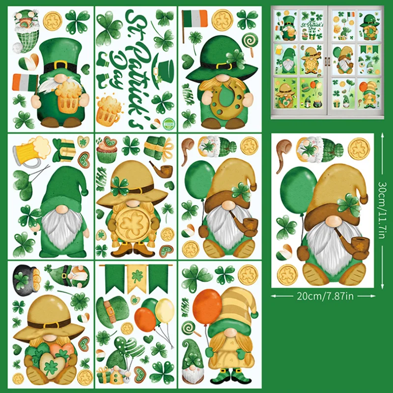 

Kawaii Irish St. Patrick's Clover Stickers Window Display Glass Refrigerator Living Room Bedroom Wall Decora Sticker Waterproof