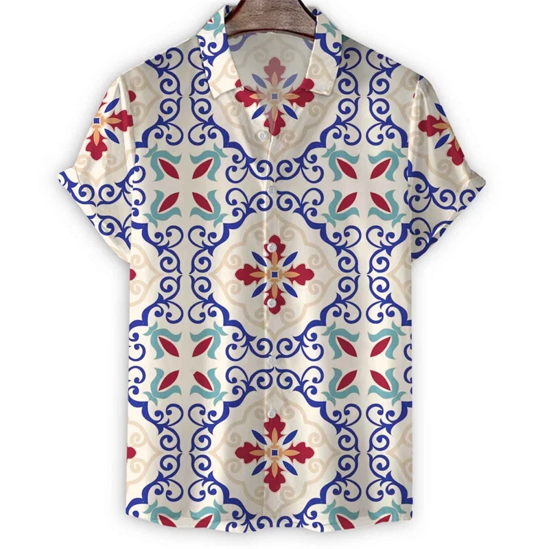Vintage Floral Print Hawaiian Casual Men's Shirt Luxury Pattern Short Sleeve Men's Lapel Top Summer Fashion Men's Short Sleeve S