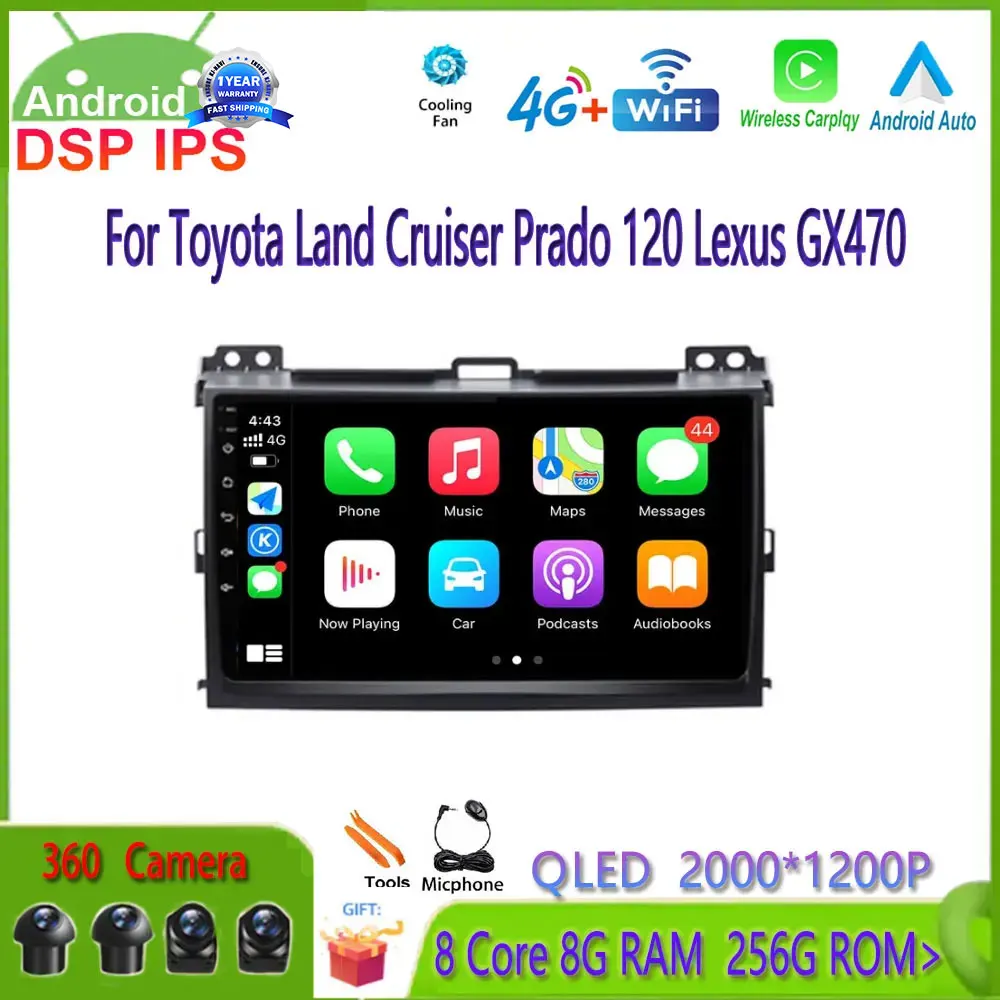 

Автомагнитола для Toyota Land Cruiser Prado 120, Lexus GX470, автомагнитола, мультимедийные проигрыватели на Android 14, Автомагнитола для CarPlay, автомагнитола 2 Din, DVD