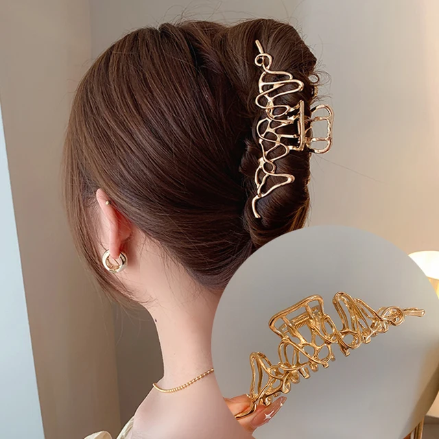 AWAYTR Rhinestone Metal Hair Claw Crab Clip For Women Girls Shiny Barrette Hairpin Crystal Pearl Hair Accessories Jewelry Gift 0742-p-11cm