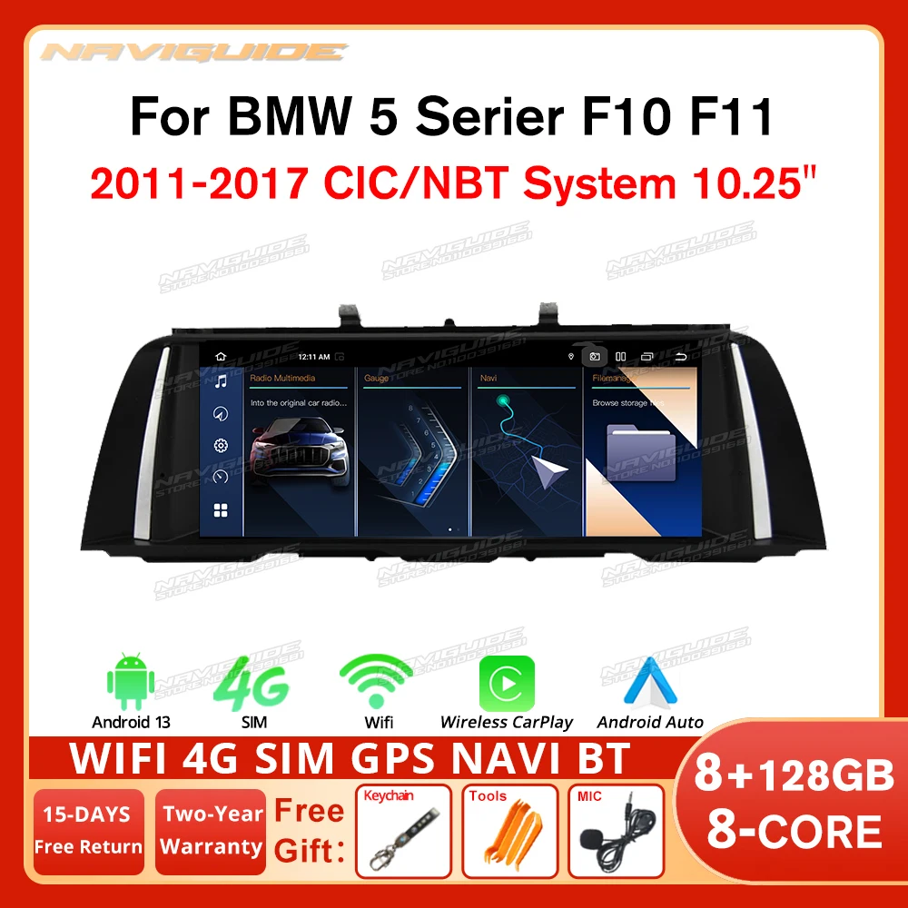 

Автомобильный радиоприемник NAVIGUIDE 10,25 дюймов 1920*720P для BMW 5 серии F10 F11 2011-2017 CIC система NBT Android 11 мультимедийный плеер GPS BT