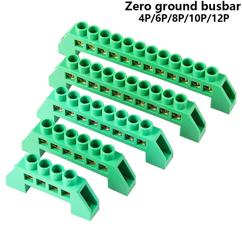 

1Pcs Green Zero Line 4Pin 6Pin 8Pin 10PiN 12PiN Brass Screw Grounding Bridge Terminal Block Connector Earth And Neutral