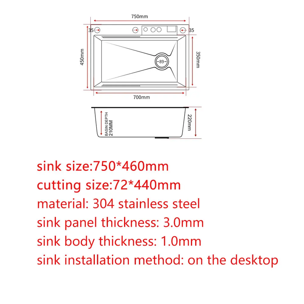 Waterfall Kitchen Sink 304 Stainless Steel Sink Large Single basin With Multifunction LED Waterfall Faucet Above Counter 6