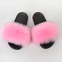 Children Slides Faux Fox Fur Slippers Kids Fluffy Raccoon Sandals Fashion Furry Home Flat Flip Flops Baby Girls Cute Plush Shoes 2