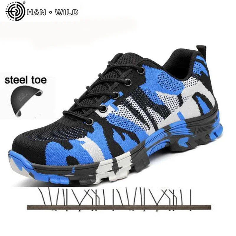 Safety Shoes Steel Toe Cap Camo Spring Breathable Mesh Casual Shoe Labor Insurance Puncture Proof Work Sneakers Mens