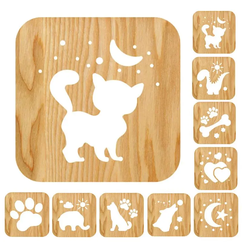 

Y1UB Wooden for Cat Paw Dog Animal Night Light Moon Star 3D LED Lamp USB Powered Desk