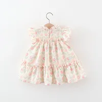 Summer Covered In Tulip Flowers Rabbit Little Flying Sleeve Dress For Kids Girl Cute Princess Dress For Baby Kids 2