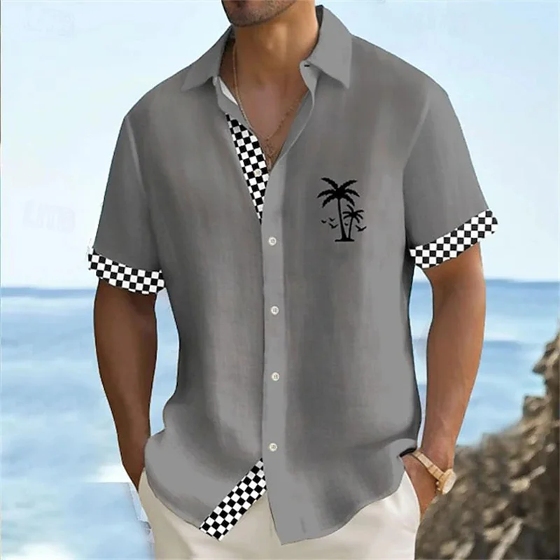 thumbnail image 1 of Camisa hawaiana con estampado de rayas degradadas para hombre, camisas hawaianas con estampado 3D de combinación de colores, blusas casuales con solapa, mangas cortas sueltas, 1 of 5