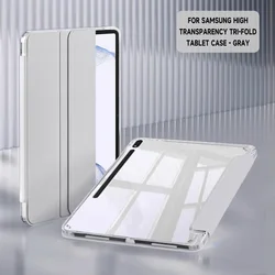 Tri - Fold Clear Case with PU Stand Cover - Tab S7 FE 12.4inch (Gray)