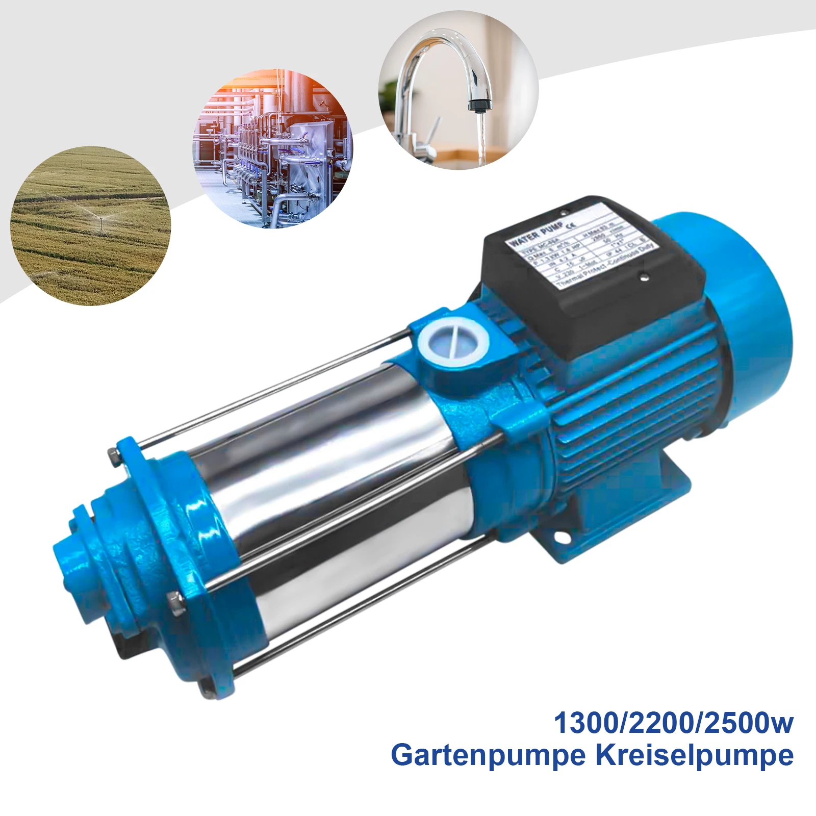 Pompe centrifuge 1300W/2200W/2500W, pompe à eau pour travaux d'eau domestiques, pompe de jardin pour la stimulation des pipelines et l'alimentation en eau 220-230V