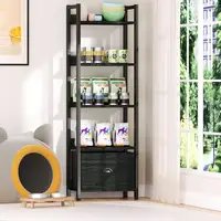 5 Tier Ladder Bookcase with Adjustable Shelves and Removable Fabric Drawer Living Room Bedroom Office Storage Organizer 2