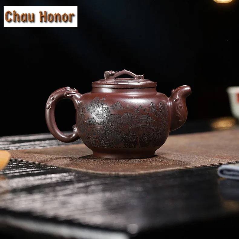 440ml Creative Yixing Purple Clay Teapots Handmade Longquan Pot Raw Ore Stone Red Mud Kettle Zisha Tea Set Tea Ceremony Craft