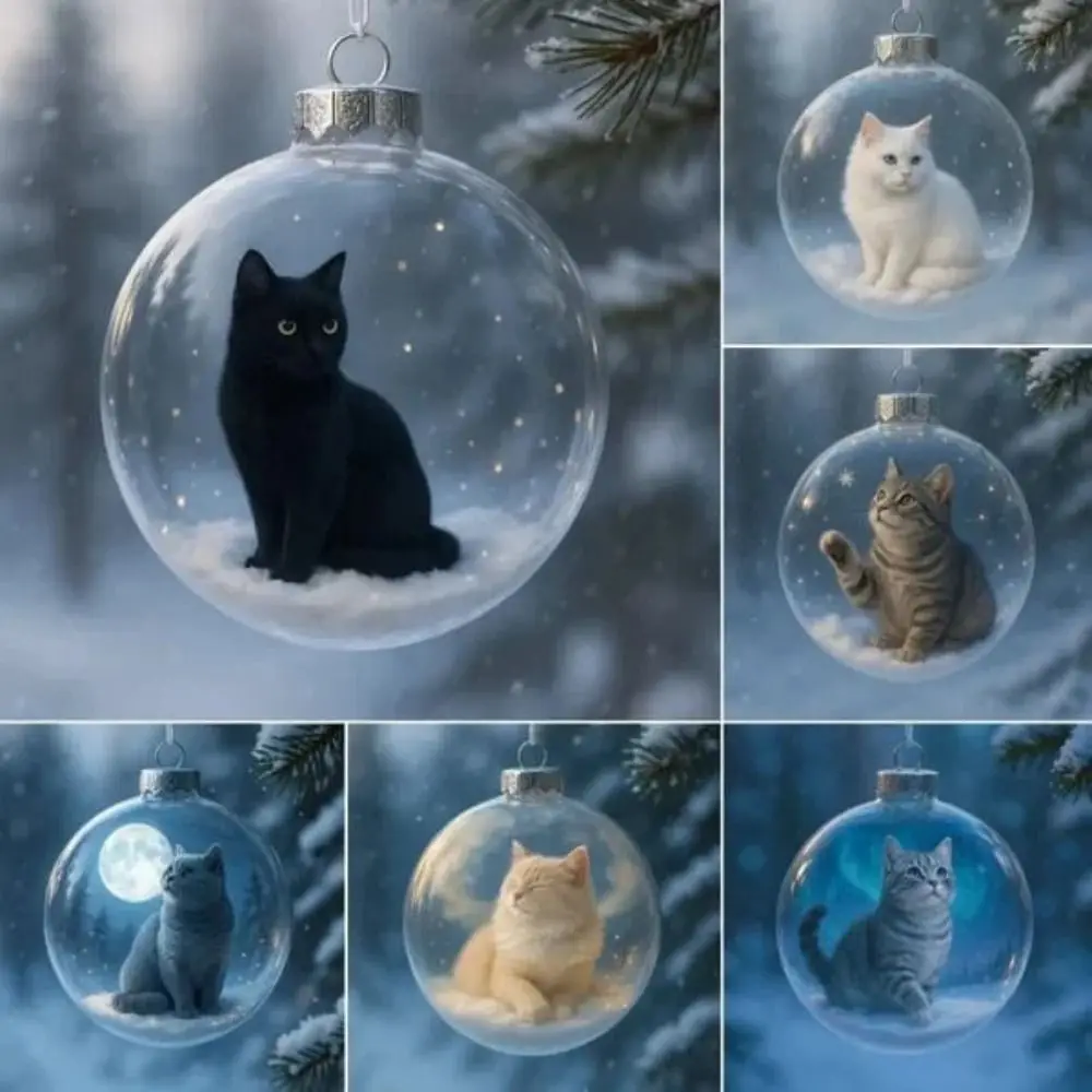 New Plastic Cat Ornament DIY Replacement Caps Acrylic Bauble Creative Solid Color Hanging Balls Ornament Gift