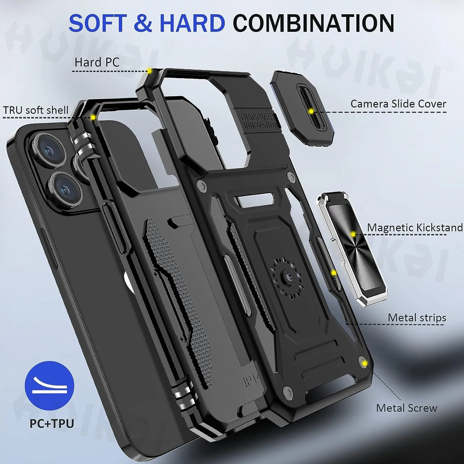 Slide Camera Case For iPhone 15 Pro Max 14 13 12 Pro Max 11 XR XS Max X 8 7 Ring Stand Armor Anti-fall Protection Kickstand Cove images - 6