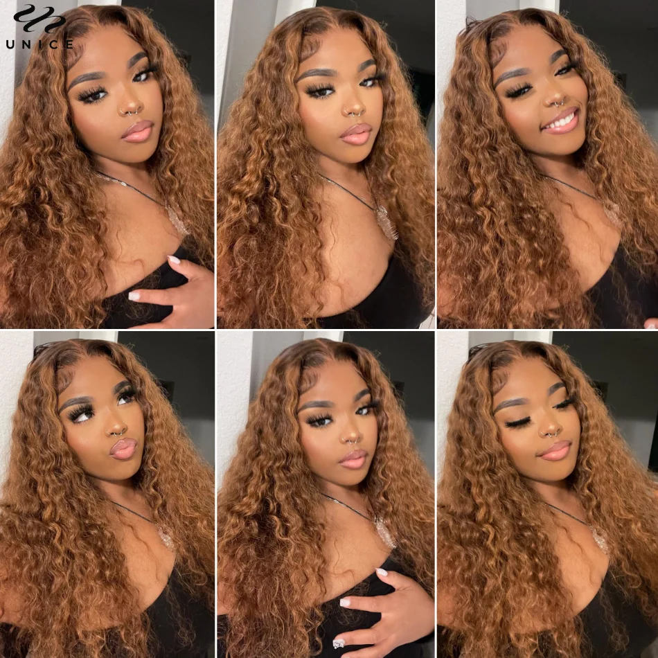 Glueless Frontal Wig Mixed Brown 13x4 Lace Front Wig Human Hair Water Wave Lace Wig Pre Cut Pre Plucked Pre Bleached Wear Go Wig