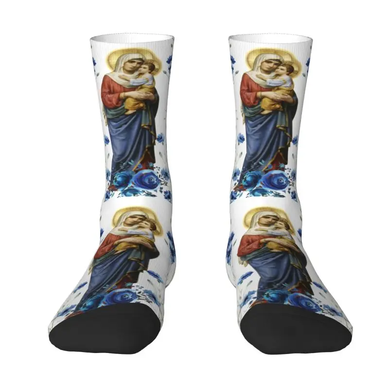 

Virgin Mary Mens Crew Socks Unisex Kawaii Our Lady of Guadalupe Mexico Spring Summer Autumn Winter Dress Socks