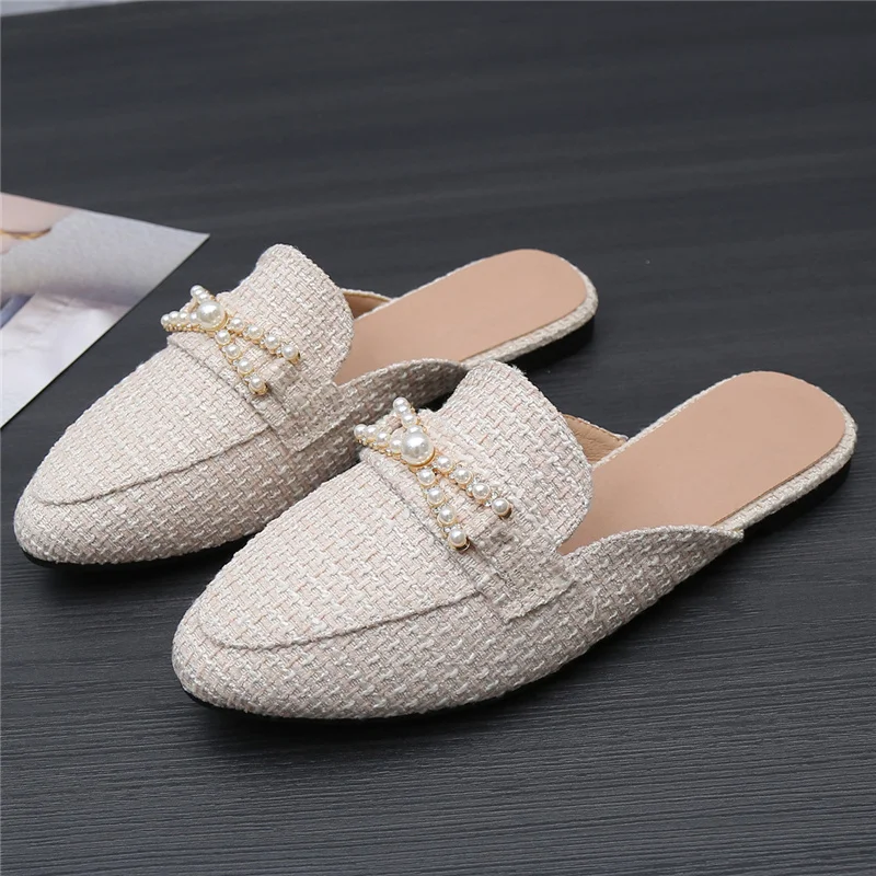 

Summer Slippers Women Flat Shoes String Bead Mules Fashion Woman Slides Ladies Shoe Casual Slipper 2023 Outside Pantuflas Mujer