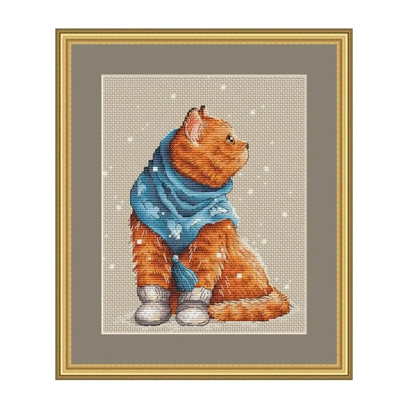 Orange cat cross stitch kit 27-32 aida fabric 18ct 14ct canvas cotton thread