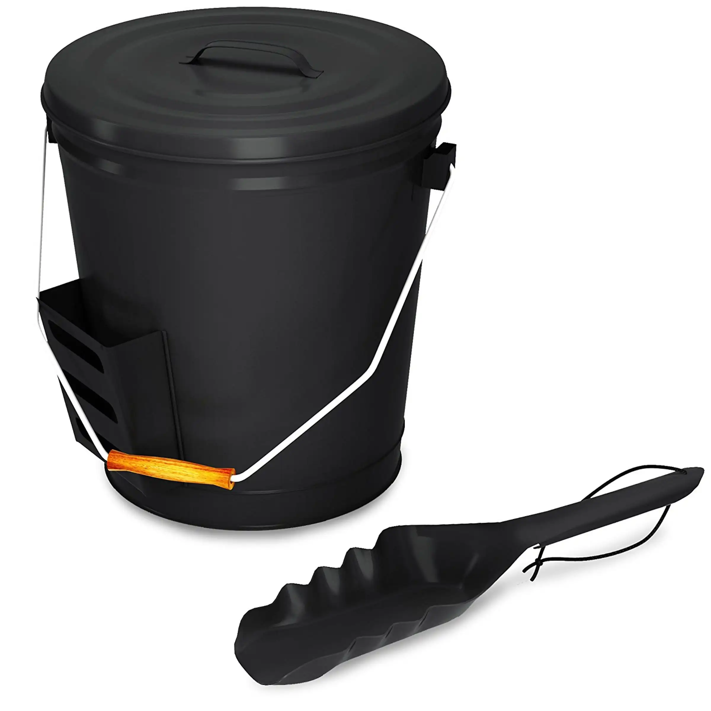 

Home-Complete 4.75-Gallon Metal Ash Bucket with Lid and Shovel (Black)